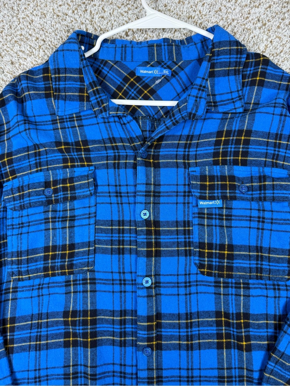 Walmart Men’s Blue Plaid Button-Down Flannel Long Sleeve Shirt